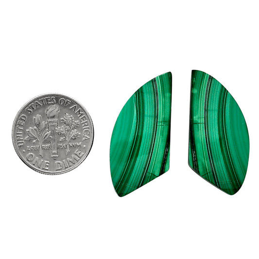 Malachite Eye Pair 13.15x29x4 mm Fancy Shape Polished Gemstone LS65-04293