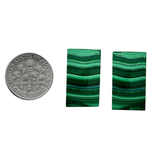 Malachite Eye Pair 12.6x21.6x3.5 mm Baguette Shape Polished Gemstone LS65-04294