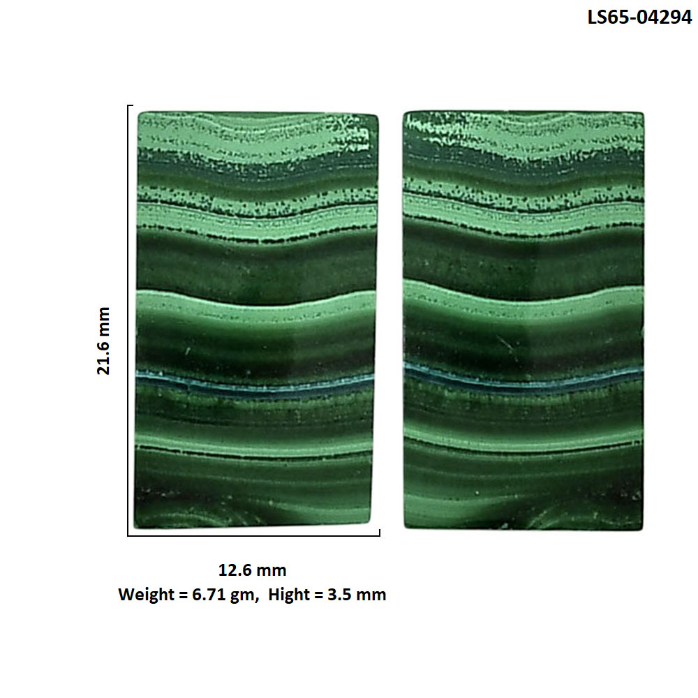 Malachite Eye Pair 12.6x21.6x3.5 mm Baguette Shape Polished Gemstone LS65-04294