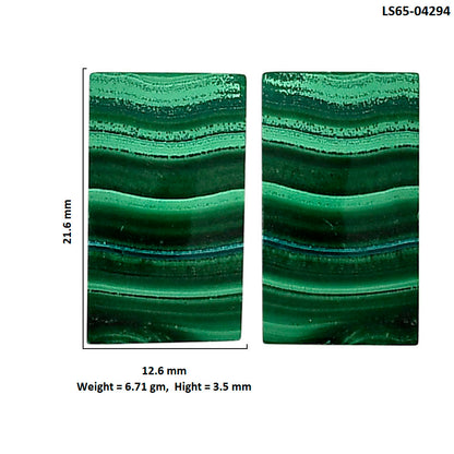 Malachite Eye Pair 12.6x21.6x3.5 mm Baguette Shape Polished Gemstone LS65-04294