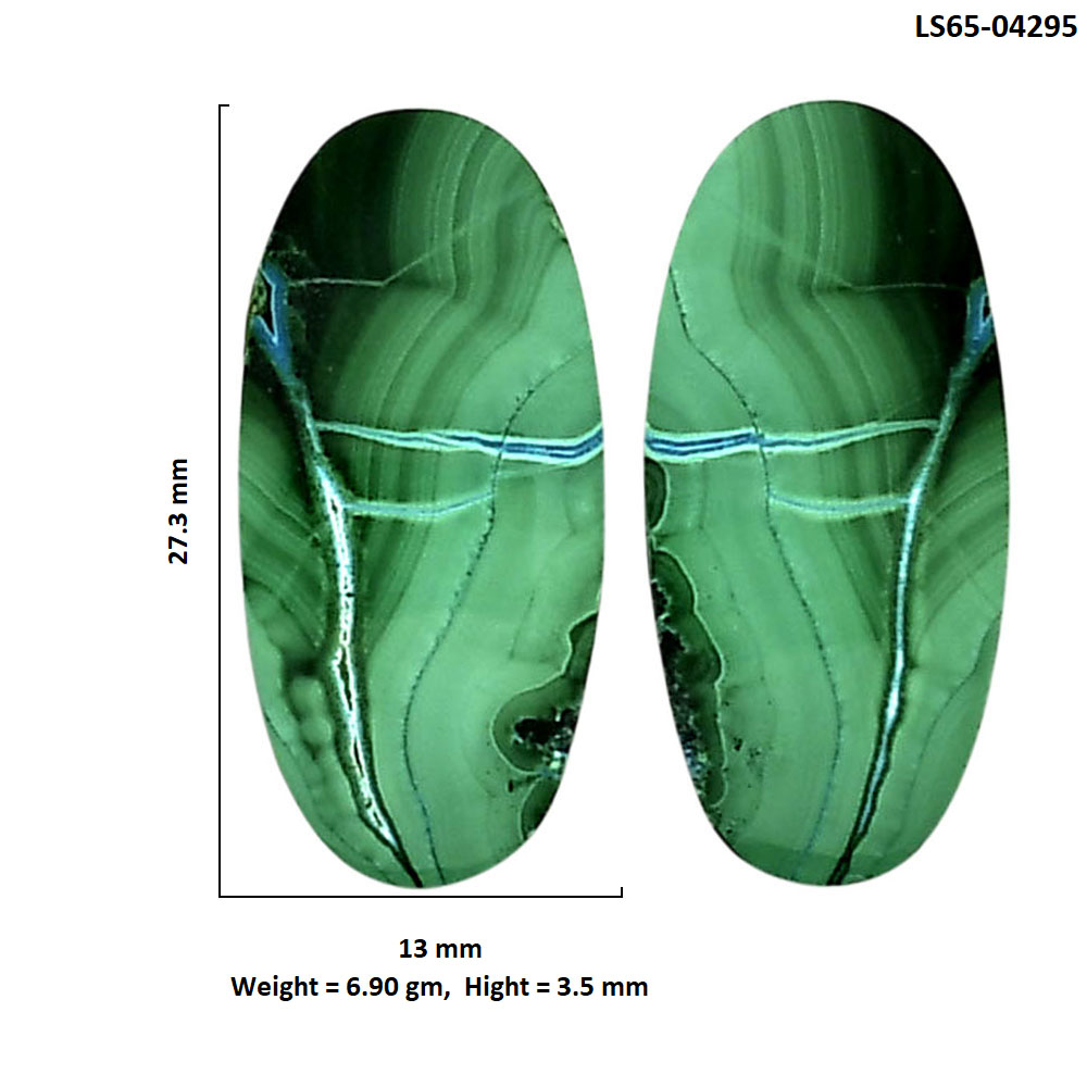 Malachite Eye Pair 13x27.3x3.5 mm Oval Shape Polished Gemstone LS65-04295