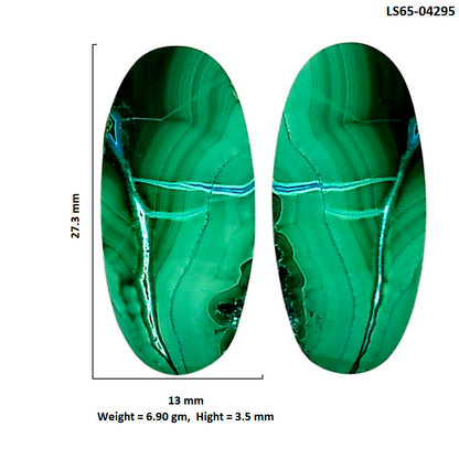 Malachite Eye Pair 13x27.3x3.5 mm Oval Shape Polished Gemstone LS65-04295