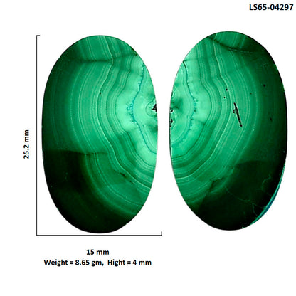 Malachite Eye Pair 15x25.2x4 mm Oval Shape Polished Gemstone LS65-04297