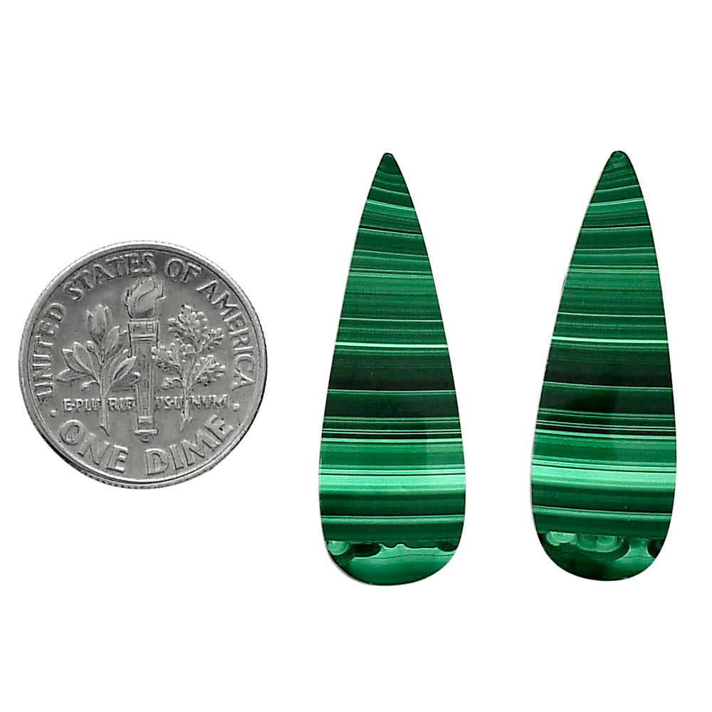 Malachite Eye Pair 10.5x31x3.5 mm Pear Shape Polished Gemstone LS65-04298