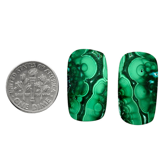 Malachite Eye Pair 13.8x24.7x3.5 mm Cushion Shape Polished Gemstone LS65-04300