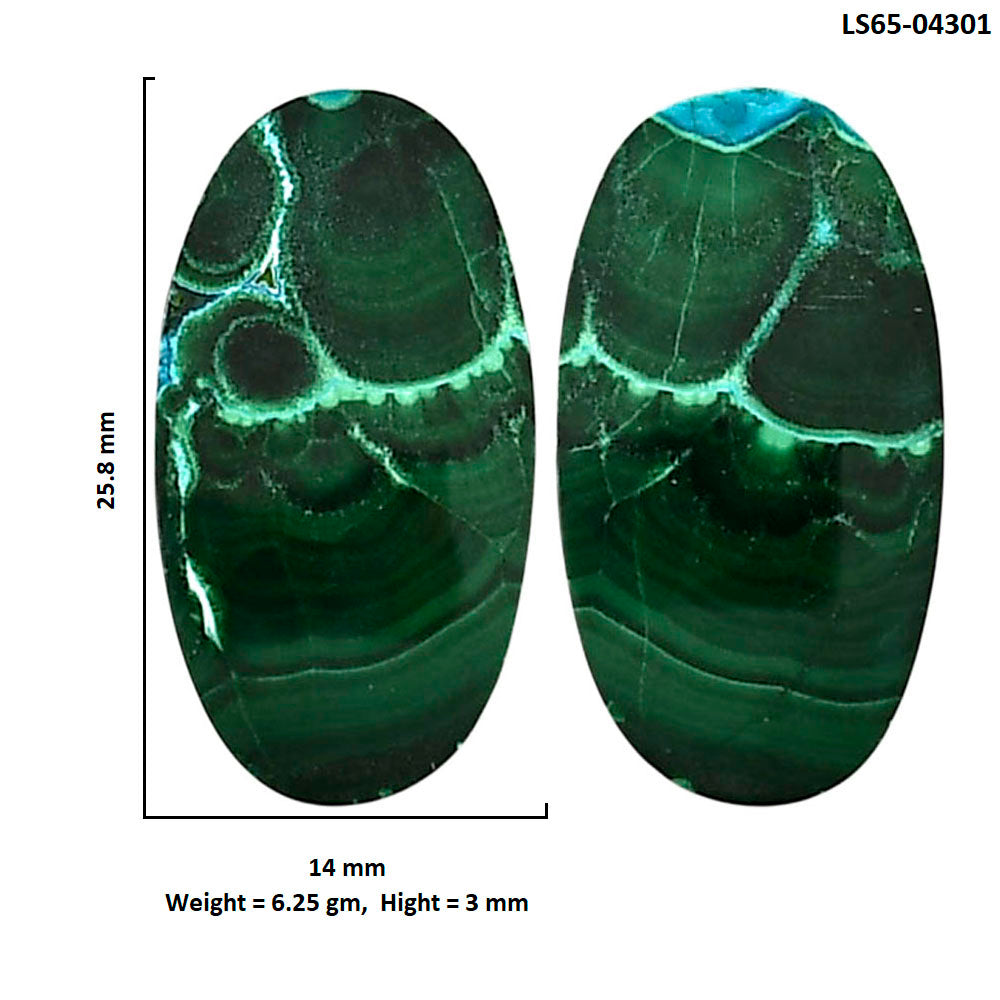 Malachite Eye Pair 14x25.8x3 mm Oval Shape Polished Gemstone LS65-04301