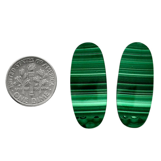 Malachite Eye Pair 13x30.1x3.5 mm Oval Shape Polished Gemstone LS65-04302