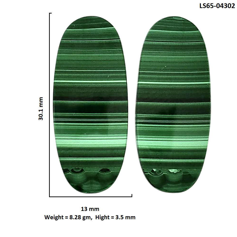 Malachite Eye Pair 13x30.1x3.5 mm Oval Shape Polished Gemstone LS65-04302