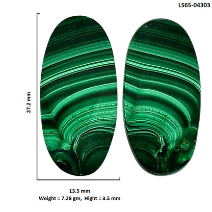 Malachite Eye Pair 13.5x27.2x3.5 mm Oval Shape Polished Gemstone LS65-04303