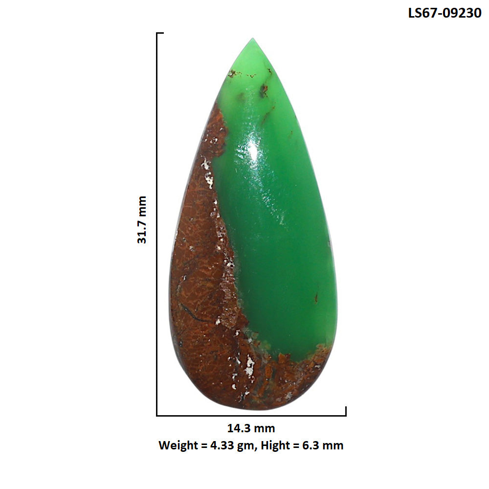 Natural Boulder Chrysoprase 14.3x31.7x6.3 mm Pear Shape Polished Gemstone LS67-09230