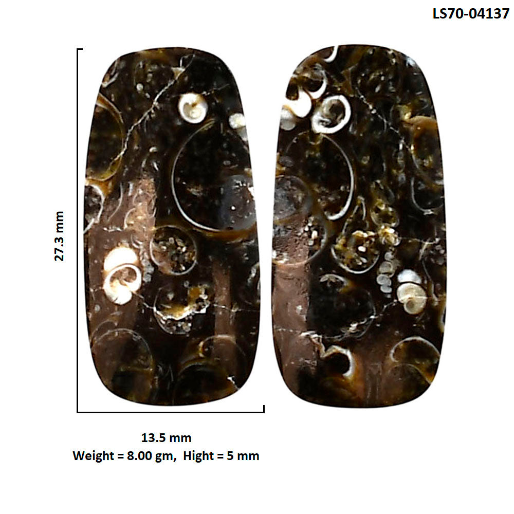 Turtella Jasper Pair 13.5x27.3x5 mm Cushion Shape Polished Gemstone LS70-04137