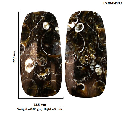 Turtella Jasper Pair 13.5x27.3x5 mm Cushion Shape Polished Gemstone LS70-04137