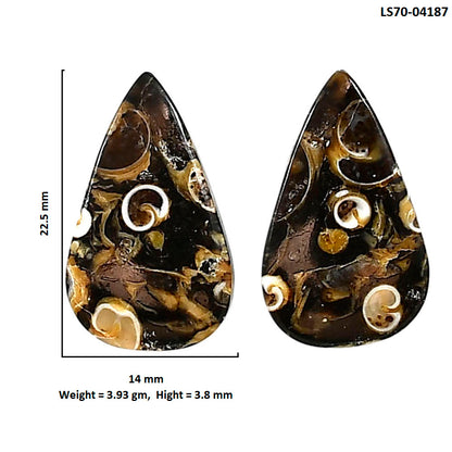Turtella Jasper Pair 14x22.5x3.8 mm Pear Shape Polished Gemstone LS70-04187