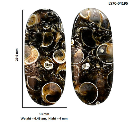 Turtella Jasper Pair 13x29.9x4 mm Oval Shape Polished Gemstone LS70-04195