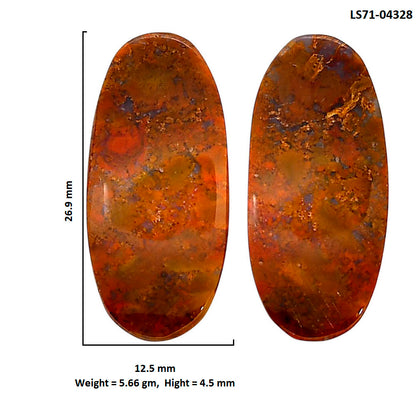 Rare Cady Mountain Agate Pair 12.5x26.9x4.5 mm Oval Shape Polished Gemstone LS71-04328