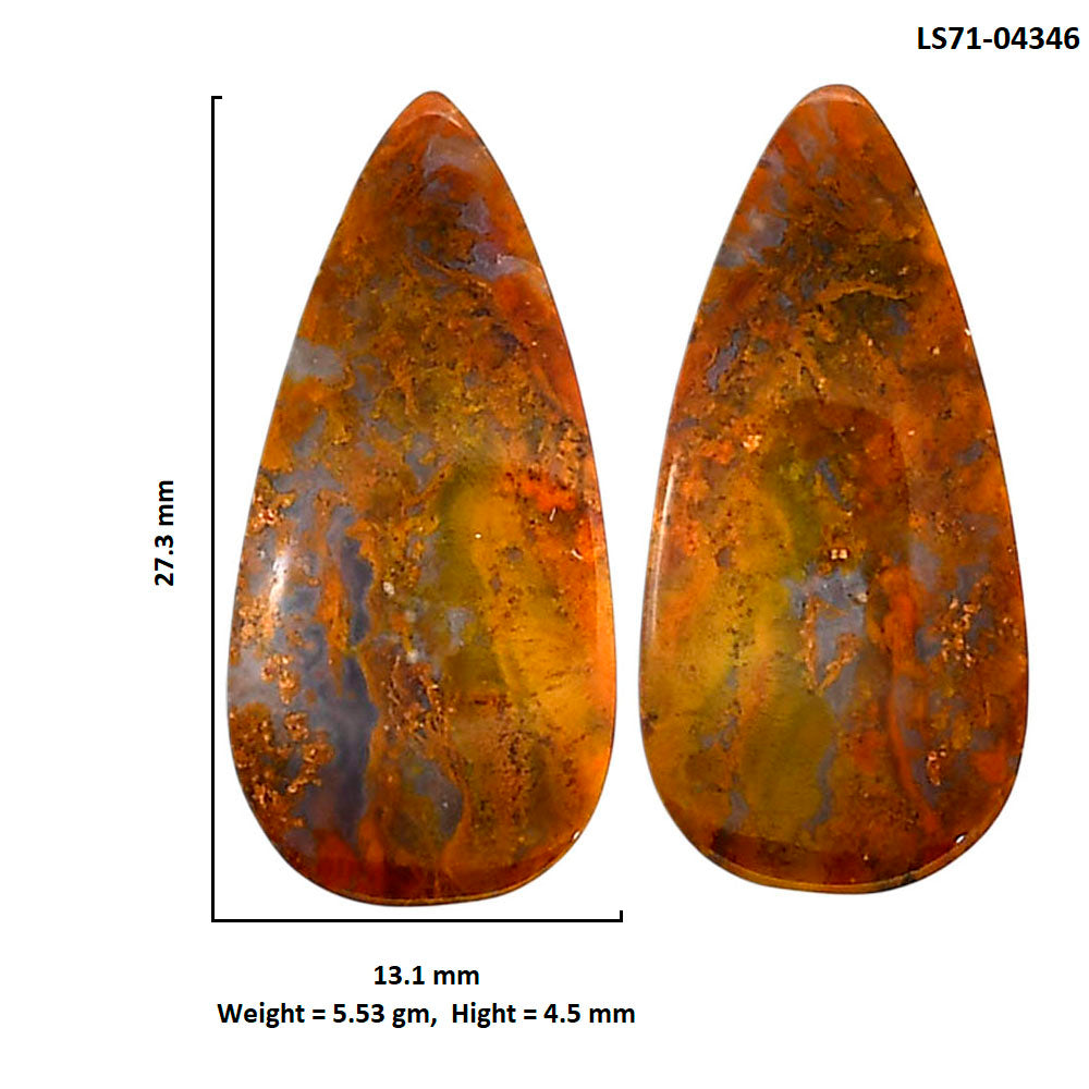 Rare Cady Mountain Agate Pair 13.1x27.3x4.5 mm Pear Shape Polished Gemstone LS71-04346