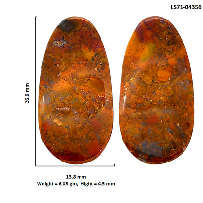 Rare Cady Mountain Agate Pair 13.8x26.9x4.5 mm Oval Shape Polished Gemstone LS71-04356