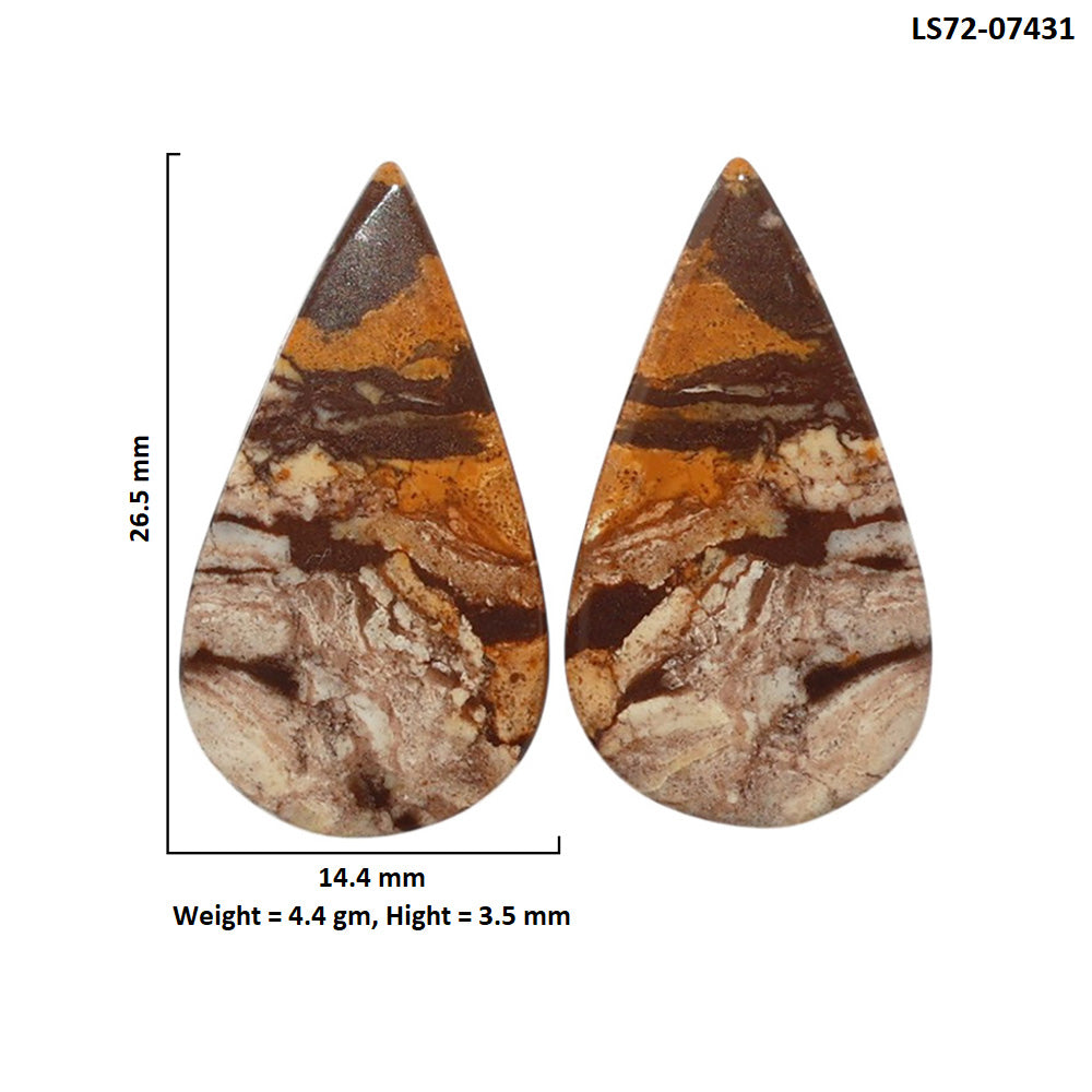 Outback Jasper Pair 14.4x26.5x3.5 mm Pear Shape Polished Gemstone LS72-07431