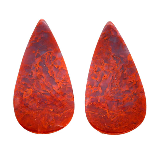 Red Moss Agate Pair 13.5x25.3x4.3 mm Pear Shape Polished Gemstone LS73-04475