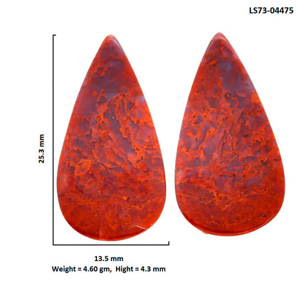 Red Moss Agate Pair 13.5x25.3x4.3 mm Pear Shape Polished Gemstone LS73-04475