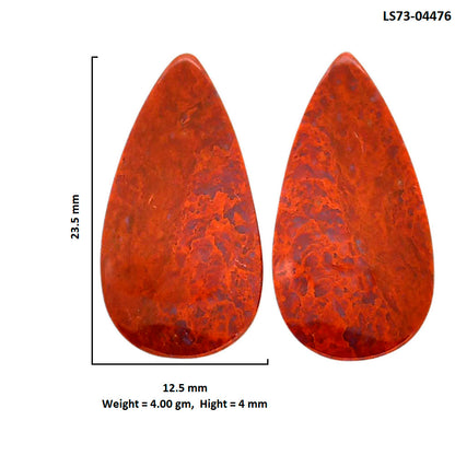 Red Moss Agate Pair 12.5x23.5x4 mm Pear Shape Polished Gemstone LS73-04476