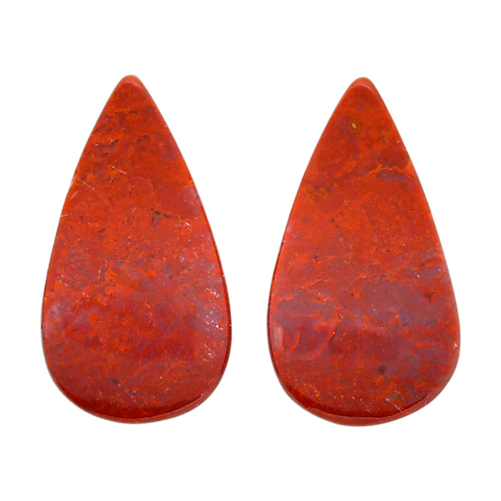 Red Moss Agate Pair 14x25.15x3.5 mm Pear Shape Polished Gemstone LS73-04477