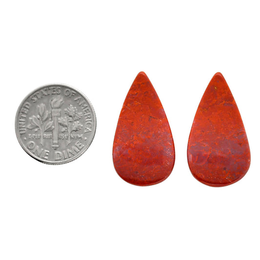 Red Moss Agate Pair 14x25.15x3.5 mm Pear Shape Polished Gemstone LS73-04477