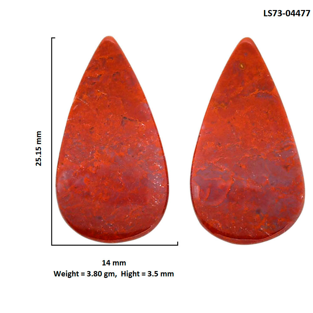 Red Moss Agate Pair 14x25.15x3.5 mm Pear Shape Polished Gemstone LS73-04477