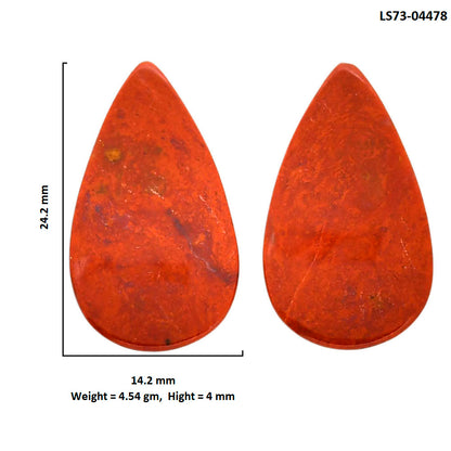 Red Moss Agate Pair 14.2x24.2x4 mm Pear Shape Polished Gemstone LS73-04478