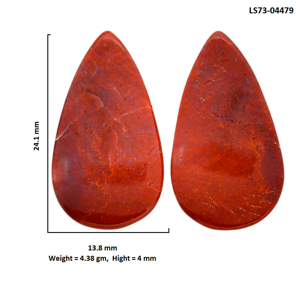 Red Moss Agate Pair 13.8x24.1x4 mm Pear Shape Polished Gemstone LS73-04479