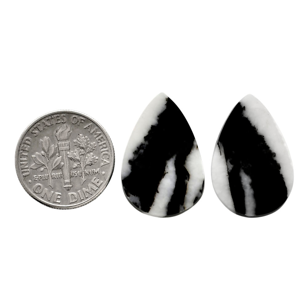 Black Zebra Jasper Pair 15x22.2x3.5 mm Pear Shape Polished Gemstone LS75-04570