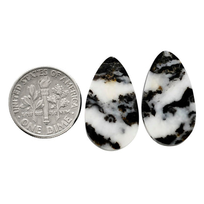 Black Zebra Jasper Pair 13.2x22.85x5 mm Pear Shape Polished Gemstone LS75-04573