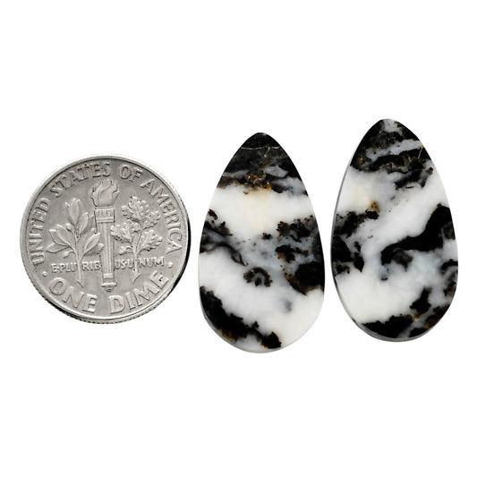 Black Zebra Jasper Pair 13.2x22.85x5 mm Pear Shape Polished Gemstone LS75-04573