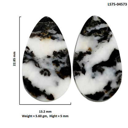 Black Zebra Jasper Pair 13.2x22.85x5 mm Pear Shape Polished Gemstone LS75-04573