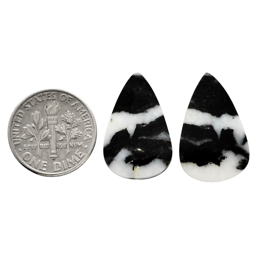 Black Zebra Jasper Pair 14x21.9x3.5 mm Pear Shape Polished Gemstone LS75-04574