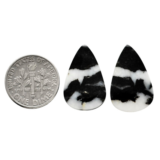 Black Zebra Jasper Pair 14x21.9x3.5 mm Pear Shape Polished Gemstone LS75-04574