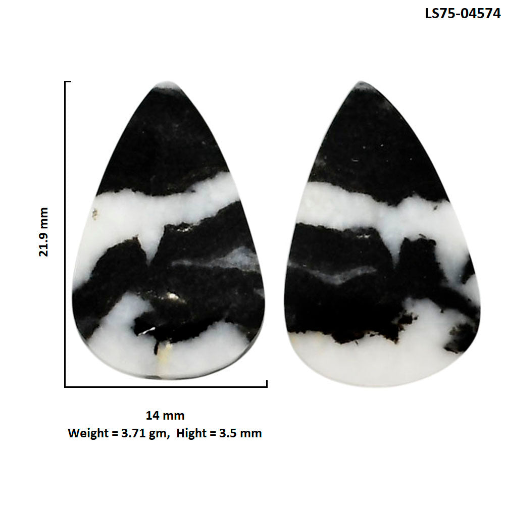 Black Zebra Jasper Pair 14x21.9x3.5 mm Pear Shape Polished Gemstone LS75-04574