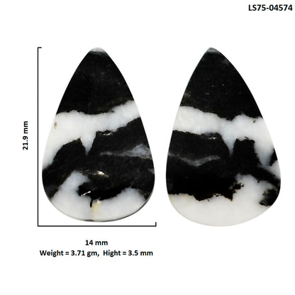 Black Zebra Jasper Pair 14x21.9x3.5 mm Pear Shape Polished Gemstone LS75-04574