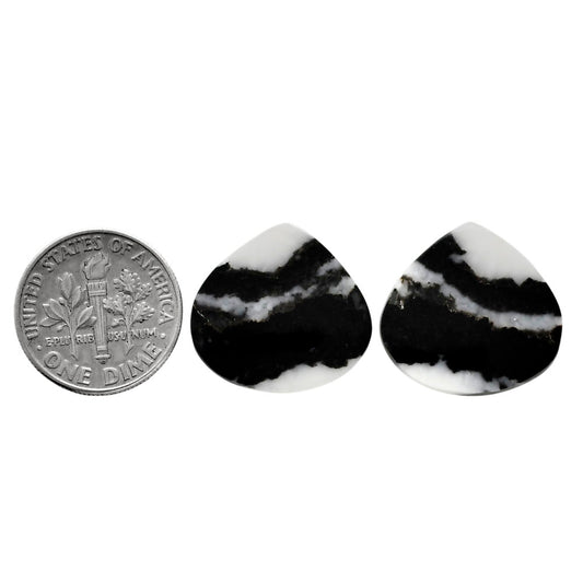 Black Zebra Jasper Pair 18.3x19.3x3 mm Heart Shape Polished Gemstone LS75-04577