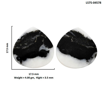 Black Zebra Jasper Pair 17.5x17.5x3.5 mm Heart Shape Polished Gemstone LS75-04578