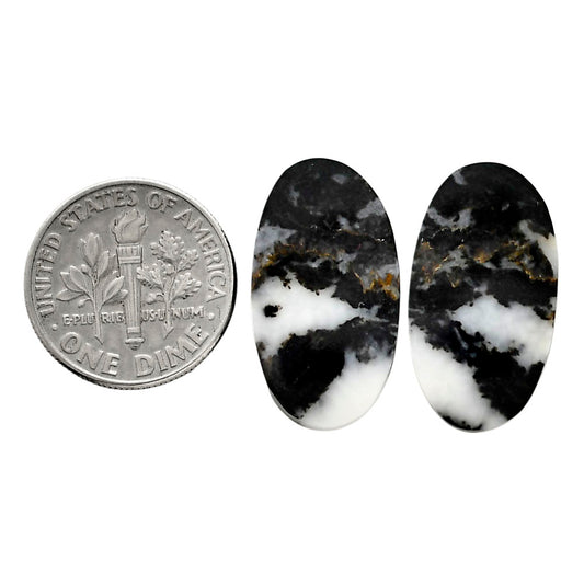 Black Zebra Jasper Pair 12.5x22.7x4 mm Oval Shape Polished Gemstone LS75-04579