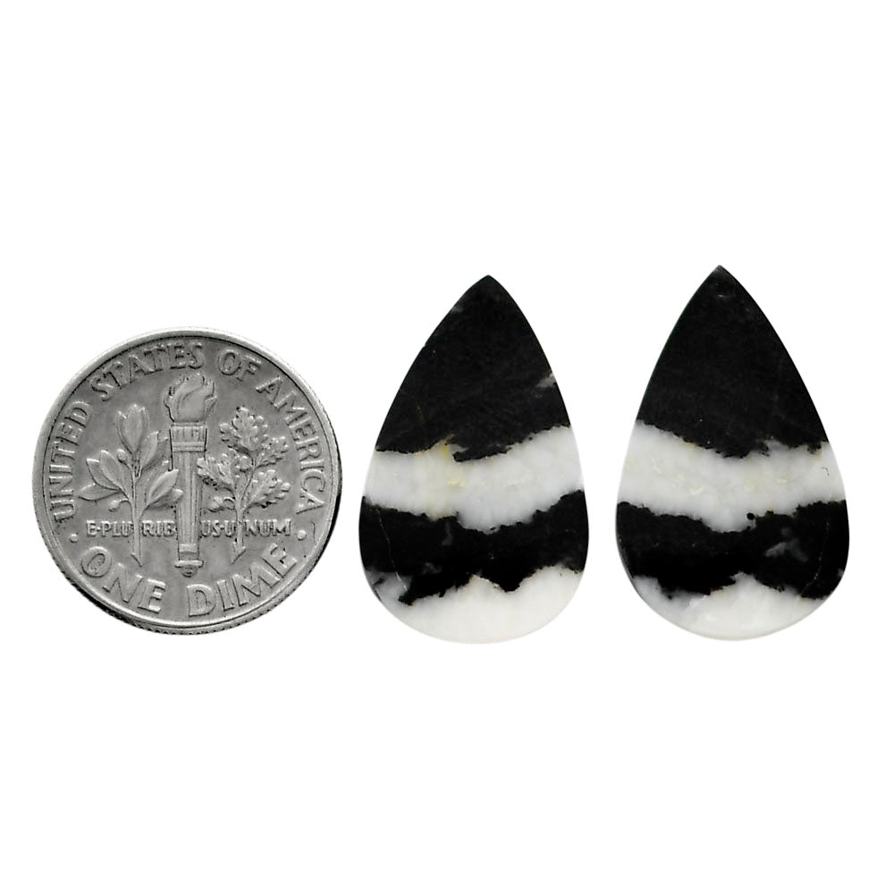 Black Zebra Jasper Pair 13.5x21.7x3.5 mm Pear Shape Polished Gemstone LS75-04583
