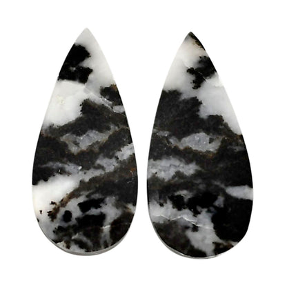 Black Zebra Jasper Pair 11.7x25.3x4 mm Pear Shape Polished Gemstone LS75-04587