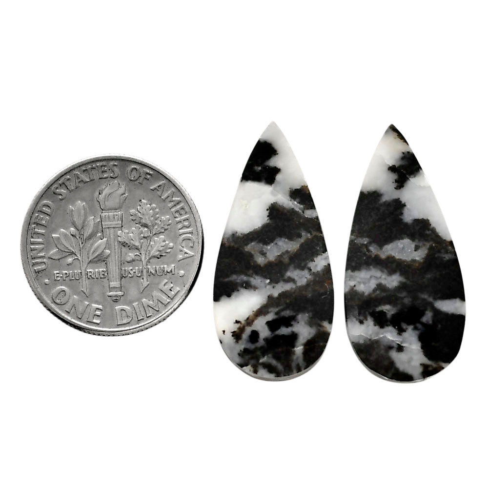 Black Zebra Jasper Pair 11.7x25.3x4 mm Pear Shape Polished Gemstone LS75-04587