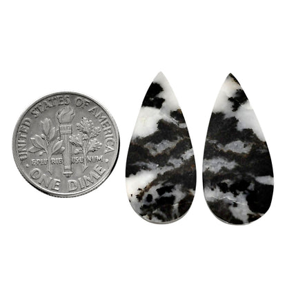 Black Zebra Jasper Pair 11.7x25.3x4 mm Pear Shape Polished Gemstone LS75-04587