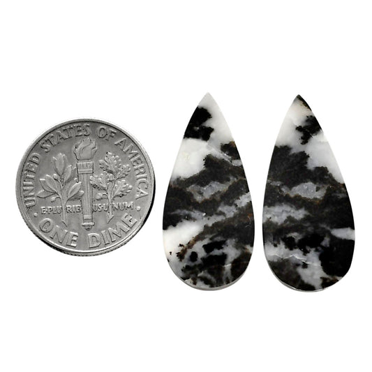 Black Zebra Jasper Pair 11.7x25.3x4 mm Pear Shape Polished Gemstone LS75-04587