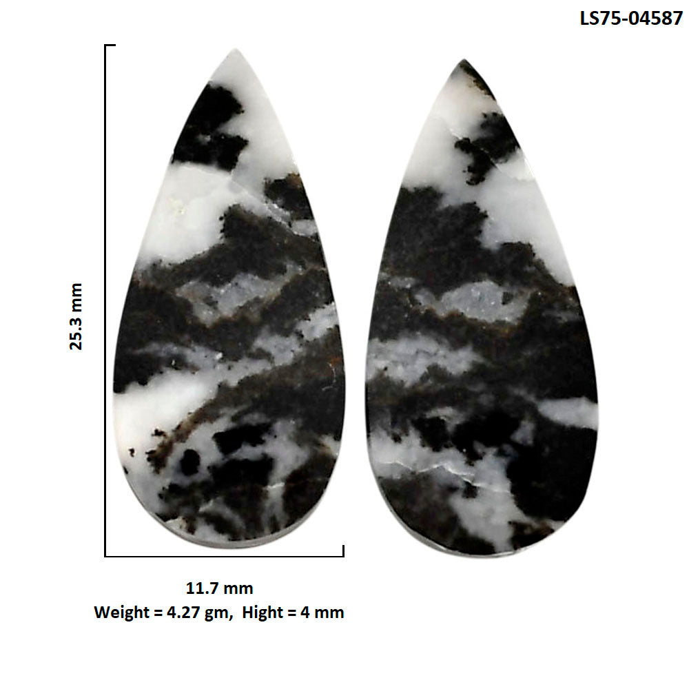 Black Zebra Jasper Pair 11.7x25.3x4 mm Pear Shape Polished Gemstone LS75-04587