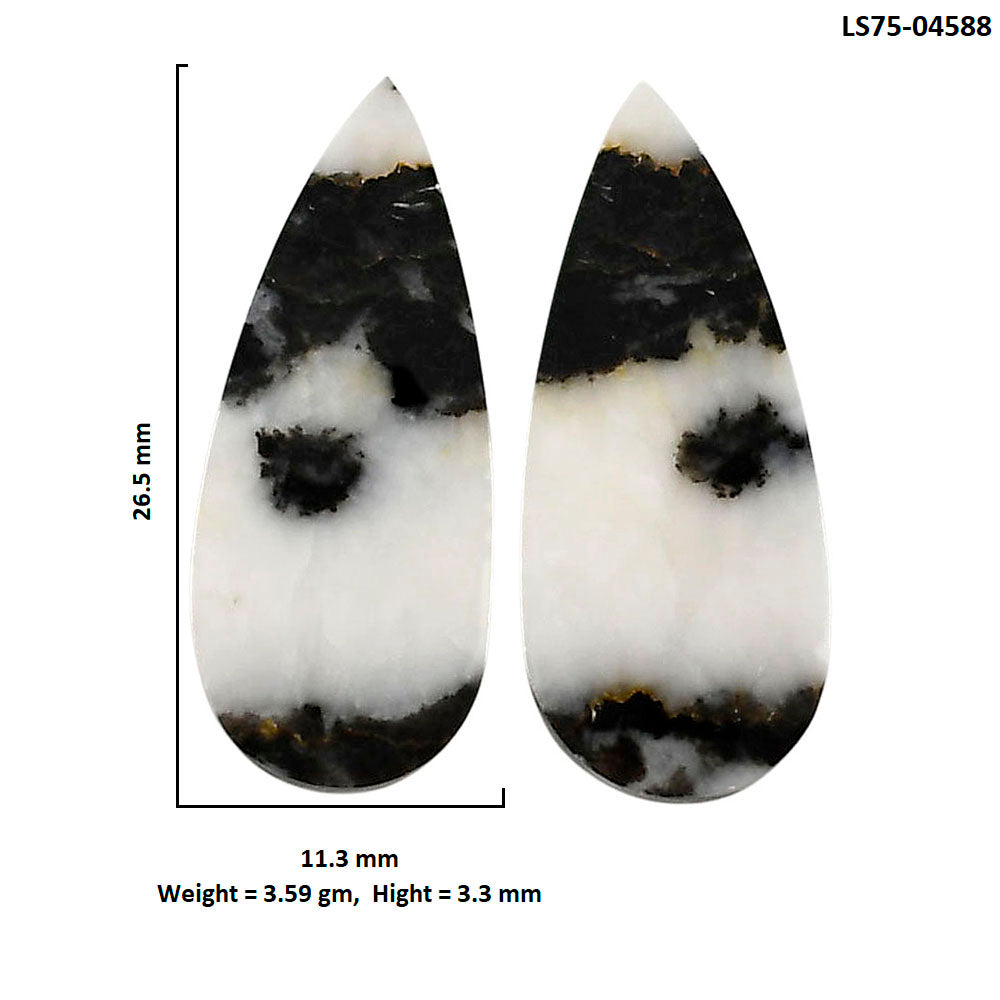 Black Zebra Jasper Pair 11.3x26.5x3.3 mm Pear Shape Polished Gemstone LS75-04588