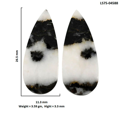 Black Zebra Jasper Pair 11.3x26.5x3.3 mm Pear Shape Polished Gemstone LS75-04588