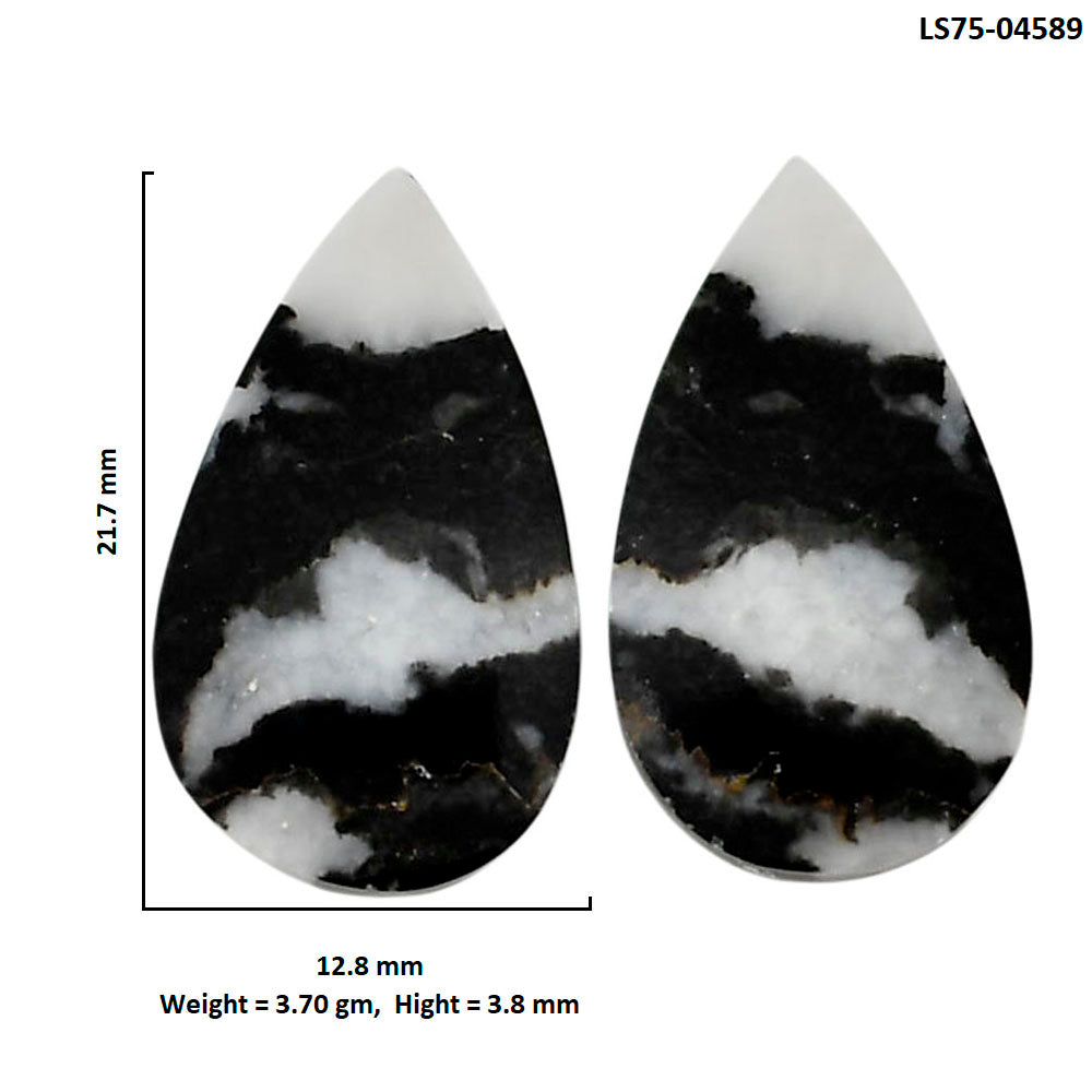 Black Zebra Jasper Pair 12.8x21.7x3.8 mm Pear Shape Polished Gemstone LS75-04589